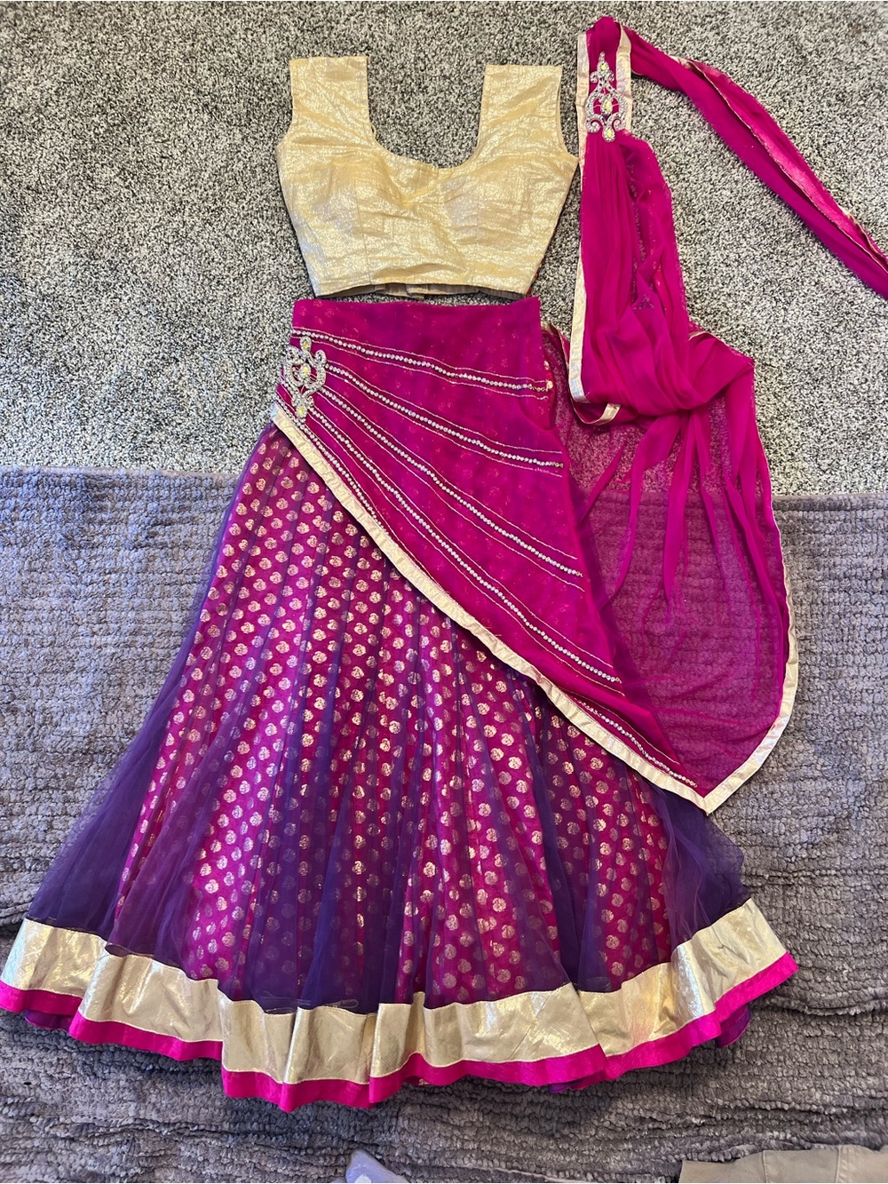 Gold & Fuchsia Embellished Prepleated Lehenga set